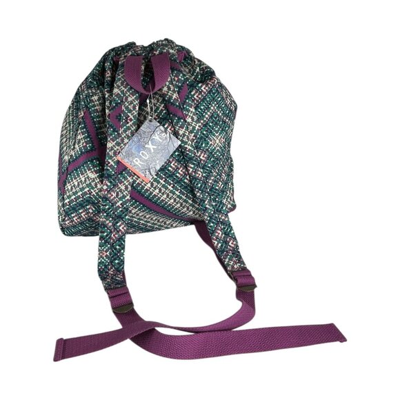 ROXY Backpack Multicolor Diamond Geometric Print Cinch Dual Strap Cotton Blend - Picture 8 of 14